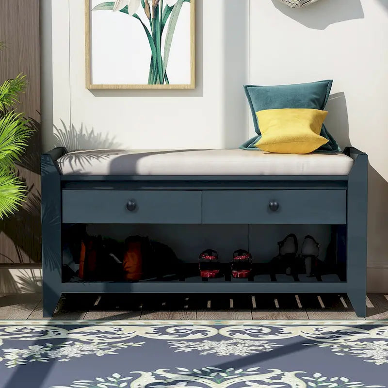 Meuble à chaussures avec assise capitonnée et tiroirs, banc de rangement multifonction pour entrée