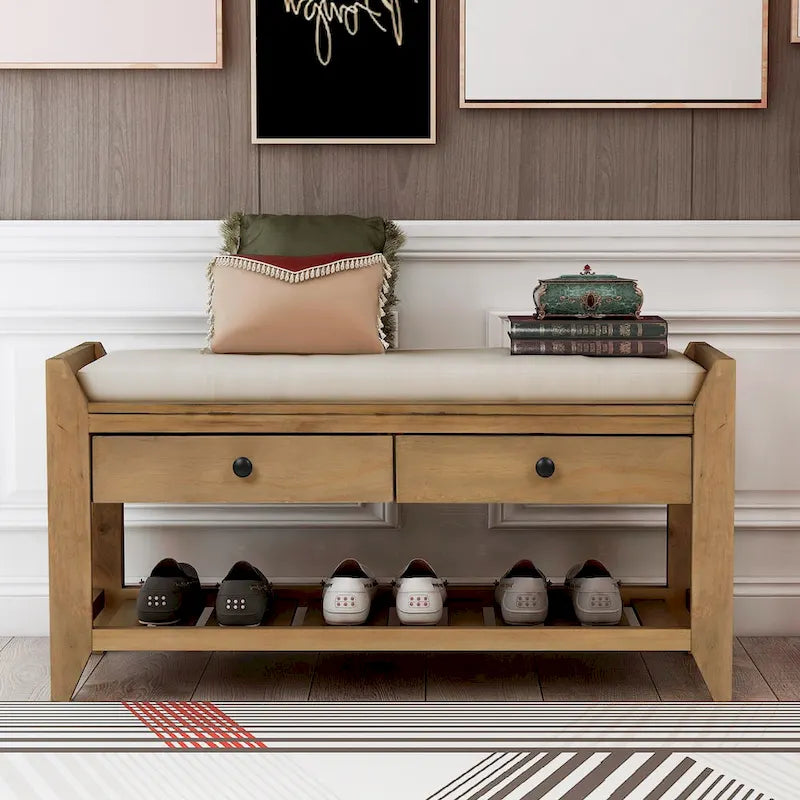 Meuble à chaussures avec assise capitonnée et tiroirs, banc de rangement multifonction pour entrée