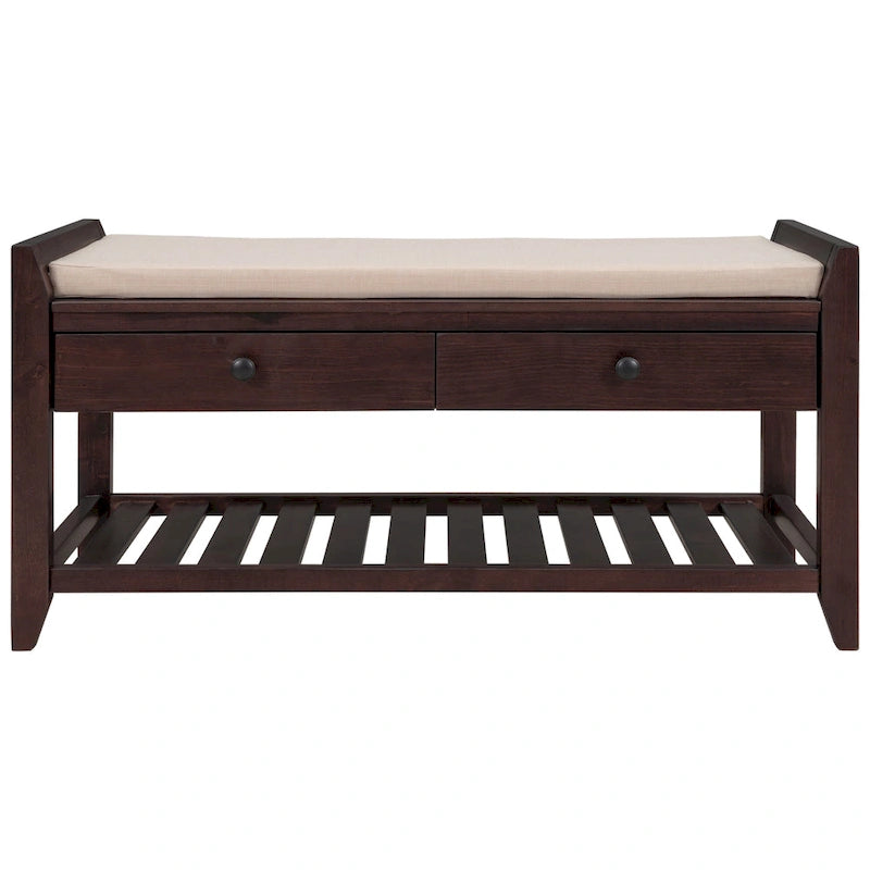 Meuble à chaussures avec assise capitonnée et tiroirs, banc de rangement multifonction pour entrée