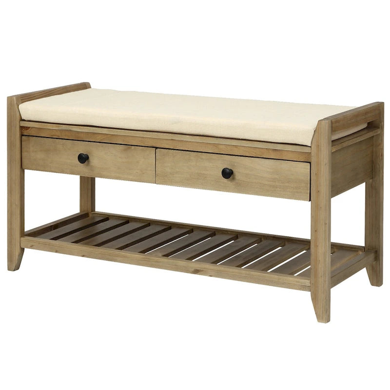 Meuble à chaussures avec assise capitonnée et tiroirs, banc de rangement multifonction pour entrée