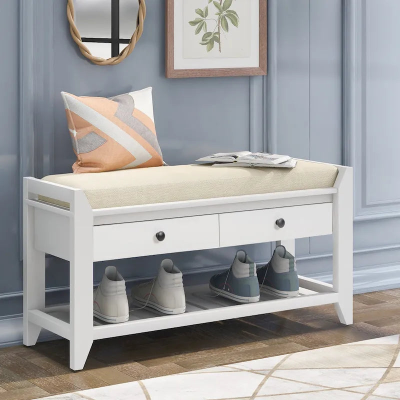 Meuble à chaussures avec assise capitonnée et tiroirs, banc de rangement multifonction pour entrée