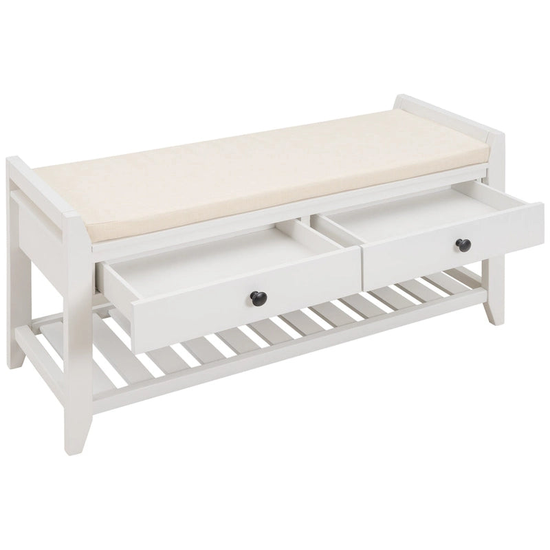 Meuble à chaussures avec assise capitonnée et tiroirs, banc de rangement multifonction pour entrée