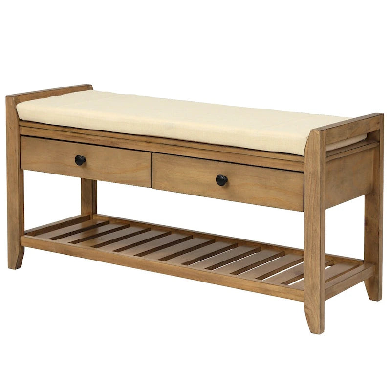Meuble à chaussures avec assise capitonnée et tiroirs, banc de rangement multifonction pour entrée