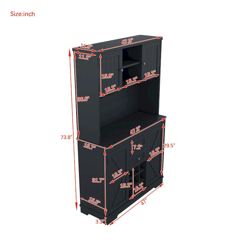 Meuble de rangement pour café, Meuble de cuisine avec rangements, Meuble de bar avec tiroirs, étagères et armoires, Buffet avec porte-bouteilles et verres
