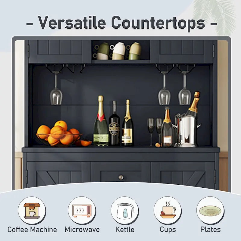 Meuble de rangement pour café, Meuble de cuisine avec rangements, Meuble de bar avec tiroirs, étagères et armoires, Buffet avec porte-bouteilles et verres