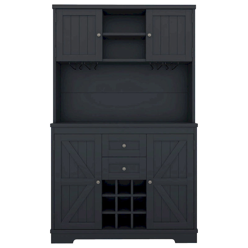 Meuble de rangement pour café, Meuble de cuisine avec rangements, Meuble de bar avec tiroirs, étagères et armoires, Buffet avec porte-bouteilles et verres