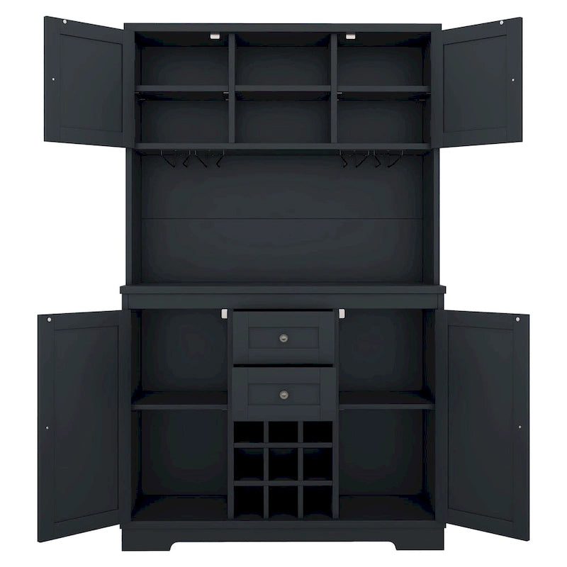 Meuble de rangement pour café, Meuble de cuisine avec rangements, Meuble de bar avec tiroirs, étagères et armoires, Buffet avec porte-bouteilles et verres