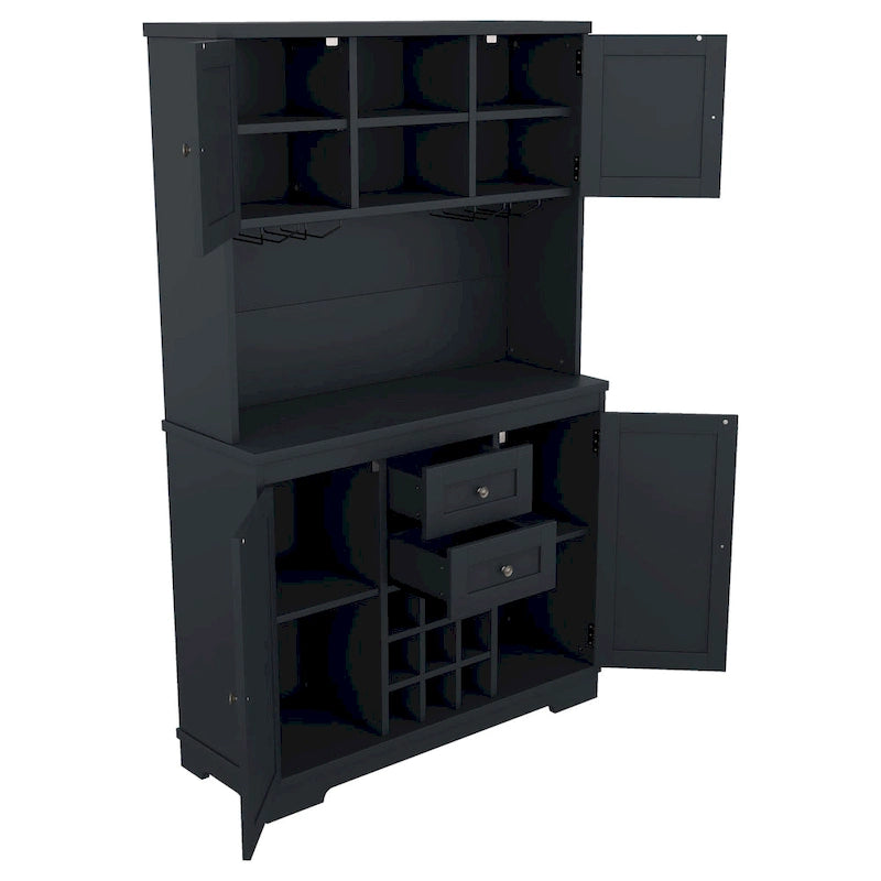 Meuble de rangement pour café, Meuble de cuisine avec rangements, Meuble de bar avec tiroirs, étagères et armoires, Buffet avec porte-bouteilles et verres