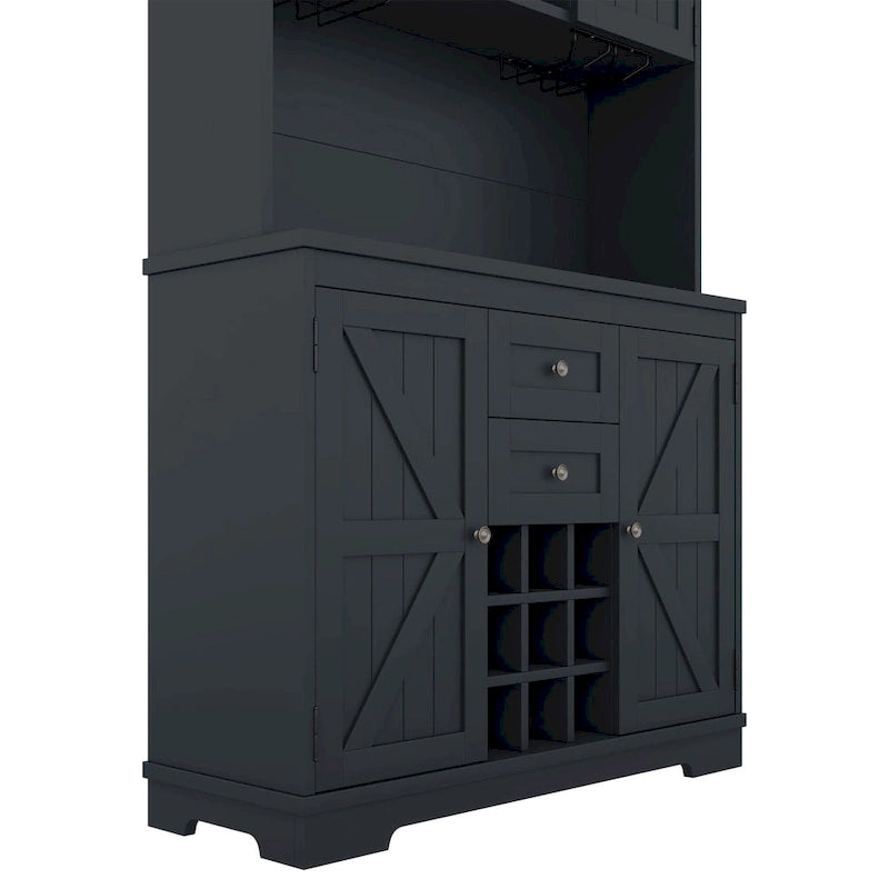Meuble de rangement pour café, Meuble de cuisine avec rangements, Meuble de bar avec tiroirs, étagères et armoires, Buffet avec porte-bouteilles et verres