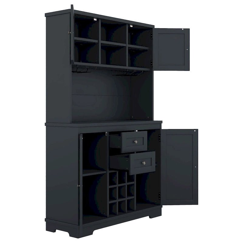 Meuble de rangement pour café, Meuble de cuisine avec rangements, Meuble de bar avec tiroirs, étagères et armoires, Buffet avec porte-bouteilles et verres
