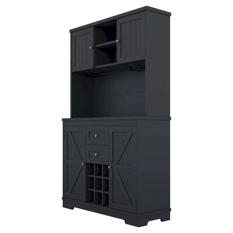 Meuble de rangement pour café, Meuble de cuisine avec rangements, Meuble de bar avec tiroirs, étagères et armoires, Buffet avec porte-bouteilles et verres