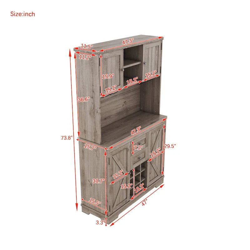Meuble de rangement pour café, Meuble de cuisine avec rangements, Meuble de bar avec tiroirs, étagères et armoires, Buffet avec porte-bouteilles et verres