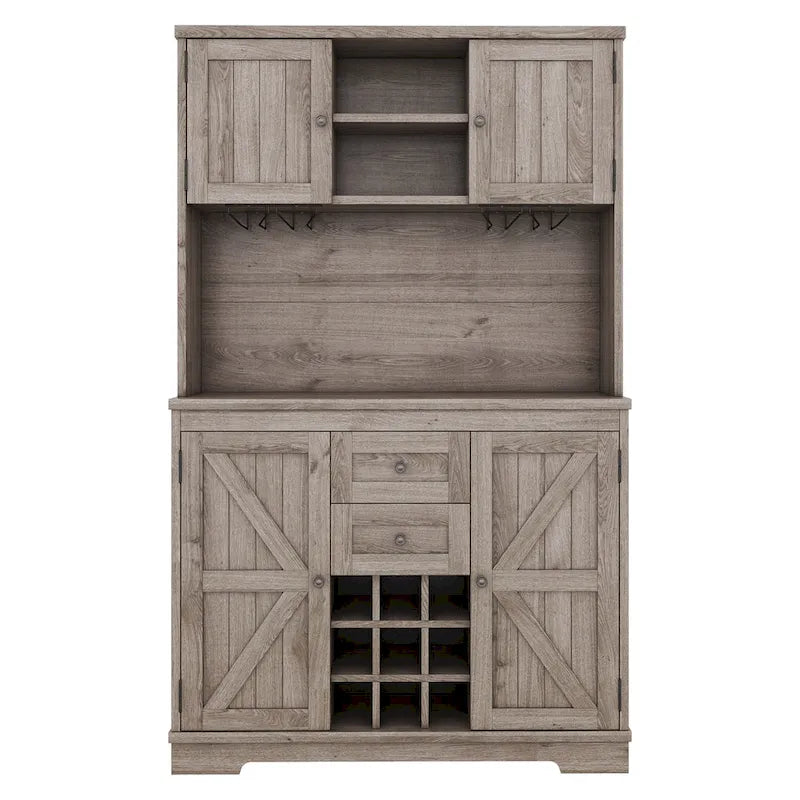 Meuble de rangement pour café, Meuble de cuisine avec rangements, Meuble de bar avec tiroirs, étagères et armoires, Buffet avec porte-bouteilles et verres