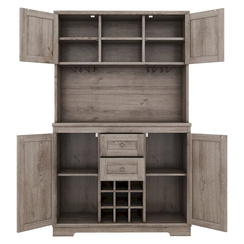 Meuble de rangement pour café, Meuble de cuisine avec rangements, Meuble de bar avec tiroirs, étagères et armoires, Buffet avec porte-bouteilles et verres