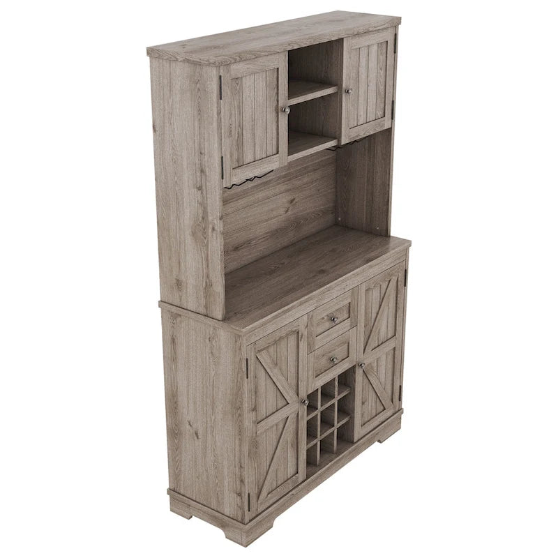Meuble de rangement pour café, Meuble de cuisine avec rangements, Meuble de bar avec tiroirs, étagères et armoires, Buffet avec porte-bouteilles et verres