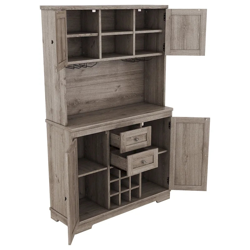 Meuble de rangement pour café, Meuble de cuisine avec rangements, Meuble de bar avec tiroirs, étagères et armoires, Buffet avec porte-bouteilles et verres