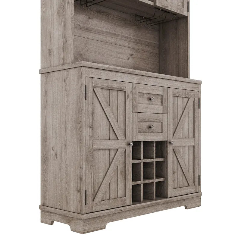 Meuble de rangement pour café, Meuble de cuisine avec rangements, Meuble de bar avec tiroirs, étagères et armoires, Buffet avec porte-bouteilles et verres