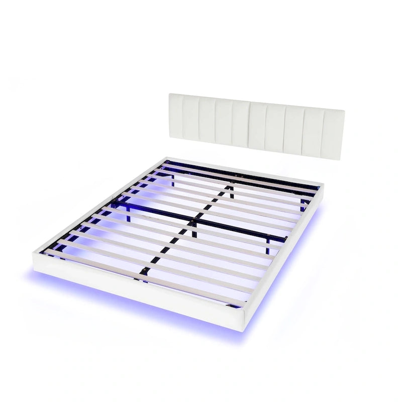 Cadre de lit flottant avec lumières LED et tête de lit murale