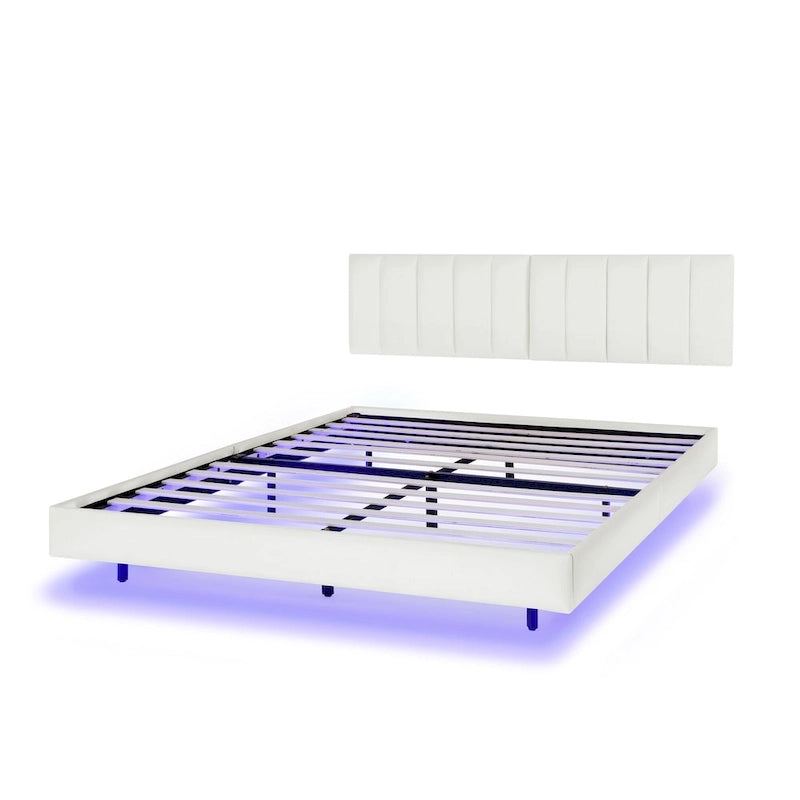 Cadre de lit flottant avec lumières LED et tête de lit murale