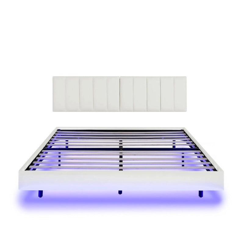 Cadre de lit flottant avec lumières LED et tête de lit murale
