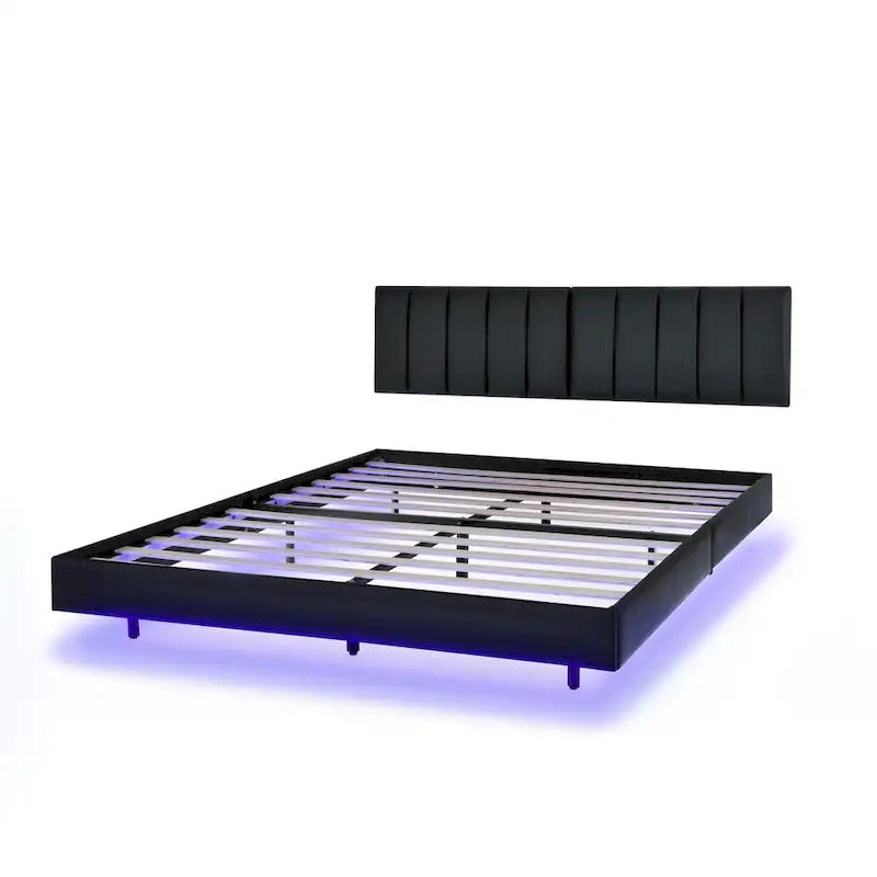 Cadre de lit flottant avec lumières LED et tête de lit murale