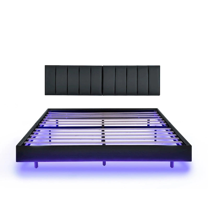 Cadre de lit flottant avec lumières LED et tête de lit murale