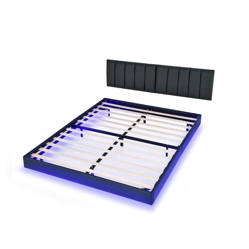 Cadre de lit flottant avec lumières LED et tête de lit murale