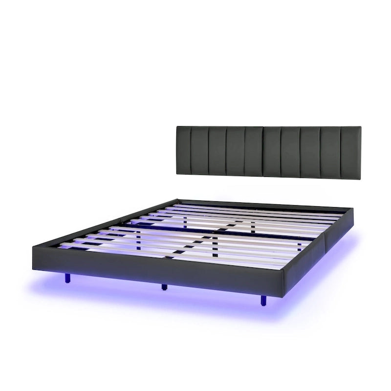 Cadre de lit flottant avec lumières LED et tête de lit murale