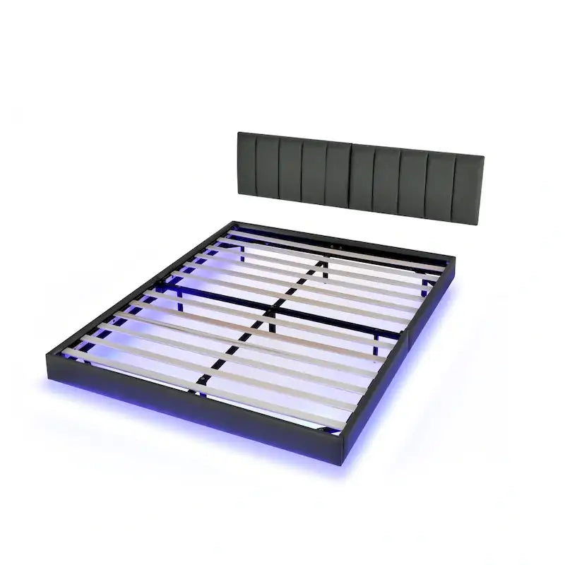 Cadre de lit flottant avec lumières LED et tête de lit murale