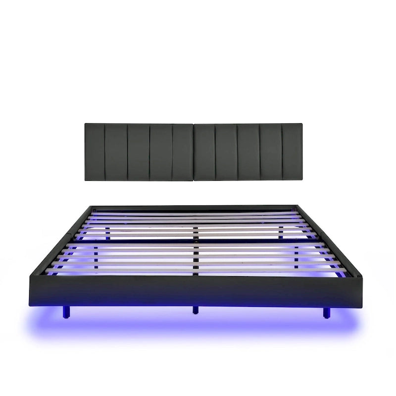 Cadre de lit flottant avec lumières LED et tête de lit murale