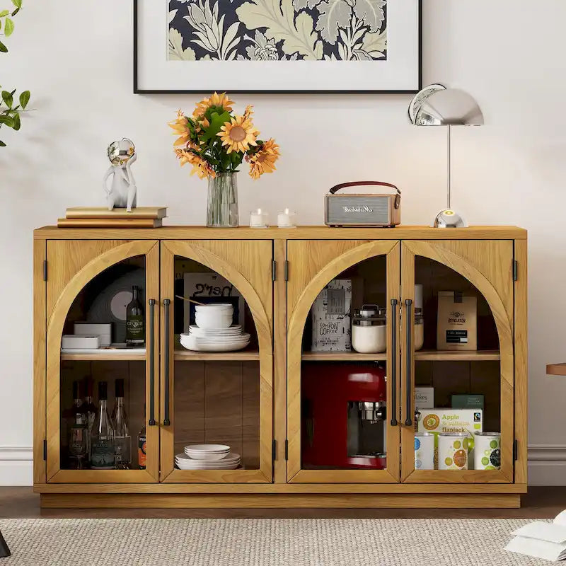 60 buffets de ferme vintage à 4 portes avec grande capacité de rangement, poignées en métal et étagères réglables