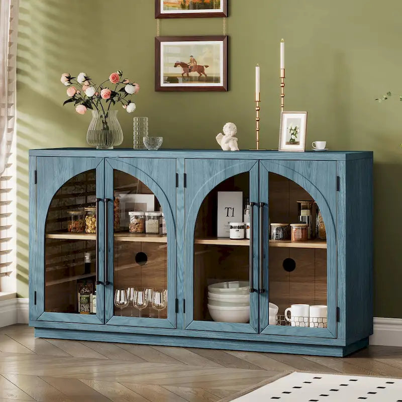 60 buffets de ferme vintage à 4 portes avec grande capacité de rangement, poignées en métal et étagères réglables