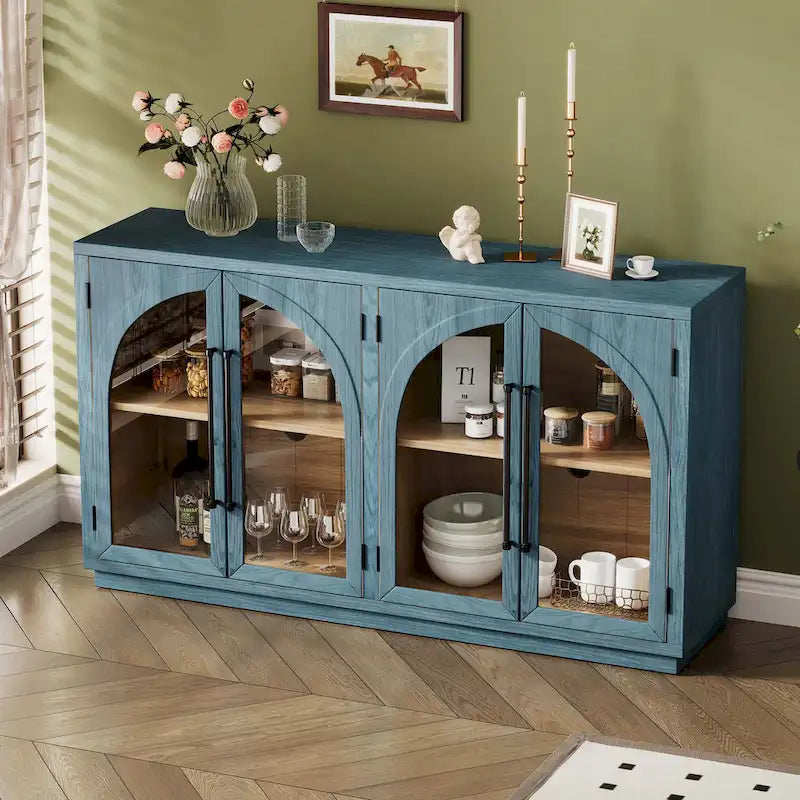 60 buffets de ferme vintage à 4 portes avec grande capacité de rangement, poignées en métal et étagères réglables