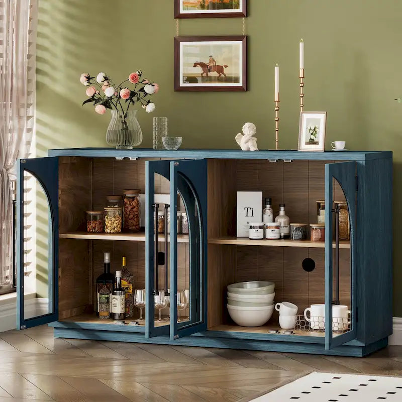 60 buffets de ferme vintage à 4 portes avec grande capacité de rangement, poignées en métal et étagères réglables
