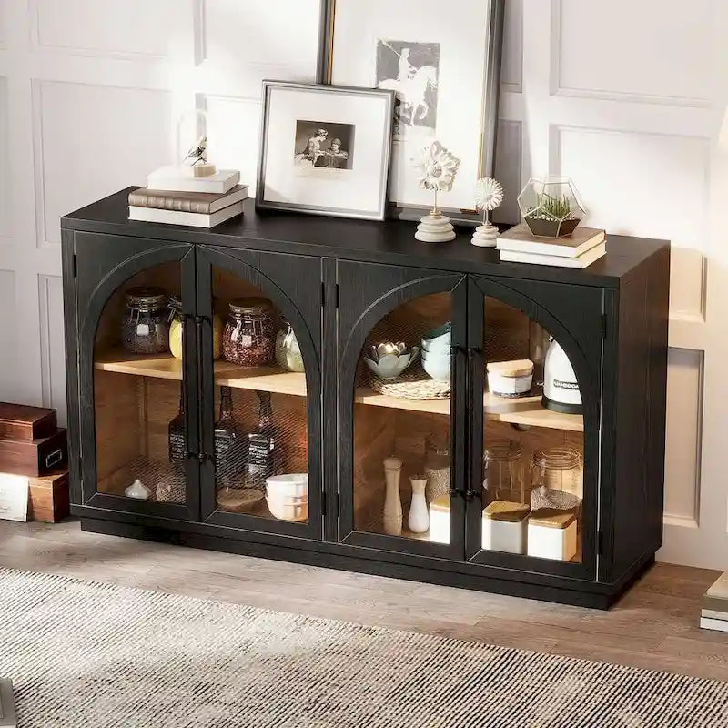 60 buffets de ferme vintage à 4 portes avec grande capacité de rangement, poignées en métal et étagères réglables