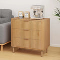 Commode 3 tiroirs, meuble de rangement avec panneau en forme de vague en bois