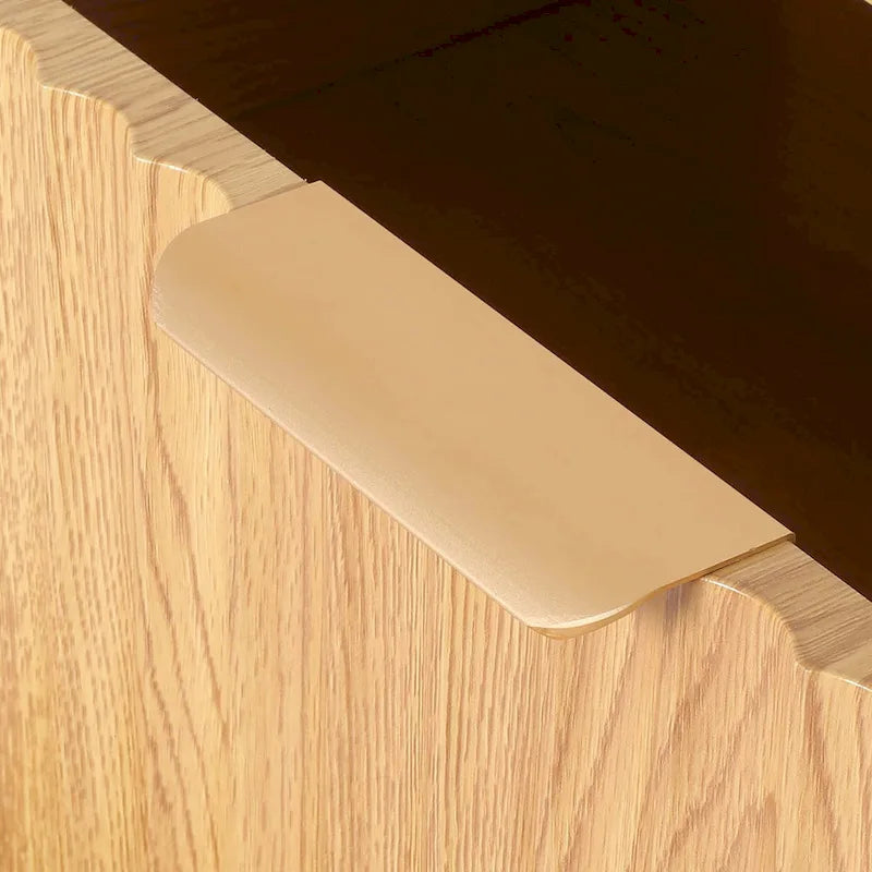 Commode 3 tiroirs, meuble de rangement avec panneau en forme de vague en bois