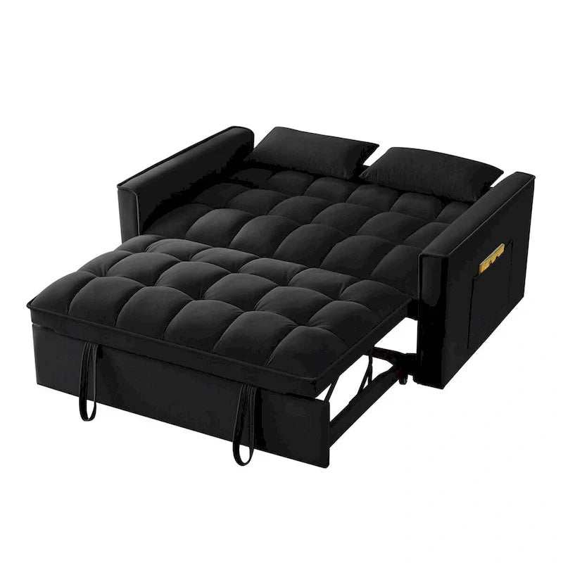 Canapé-lit convertible 4-en-1 – Causeuse en velours – Lit d'appoint avec dossier inclinable, 2 poches latérales