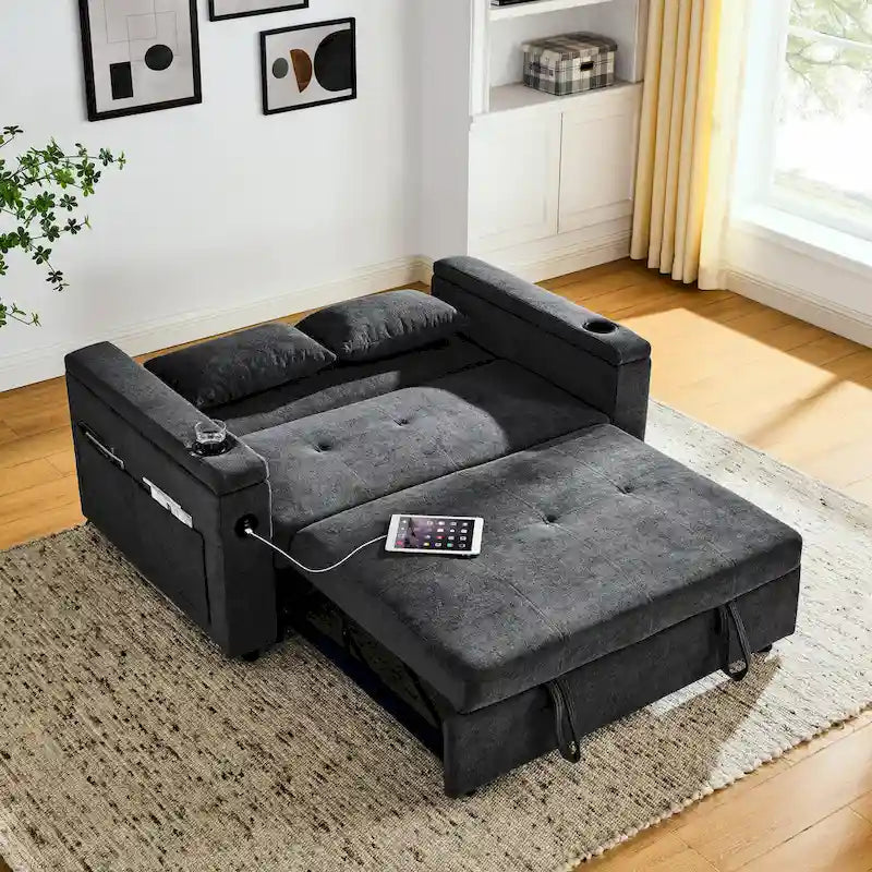 Canapé convertible 54 pouces avec lit gigogne, double assise, fonction relax