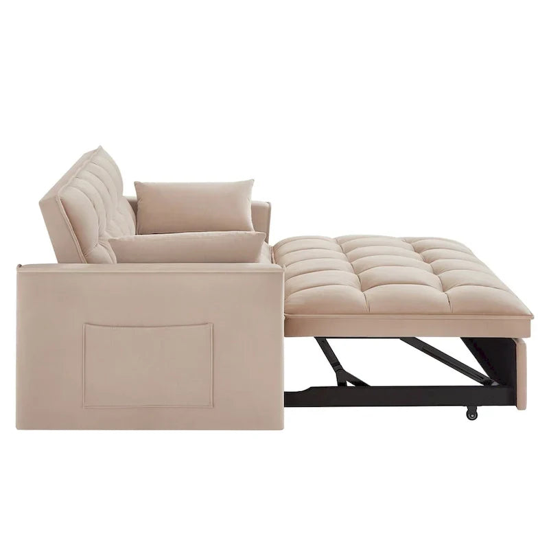 Canapé-lit convertible 4-en-1 – Causeuse en velours – Lit d'appoint avec dossier inclinable, 2 poches latérales